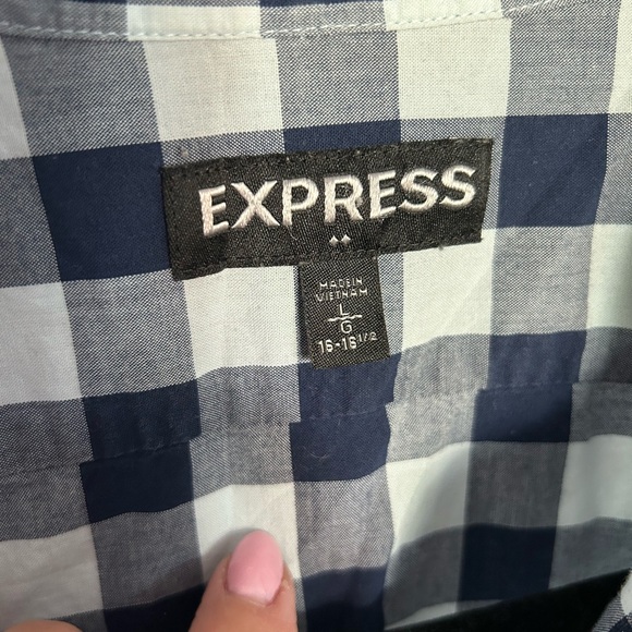 Men’s Navy & White Plaid Button Up - L - EUC - Picture 3 of 3